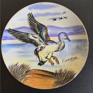Ucagco Japan 8" Handpainted Mallard Duck in Flight Plates - set of 2